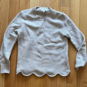 NWOT J. Crew Scallop-Hem Crewneck Sweater in Light Taupe